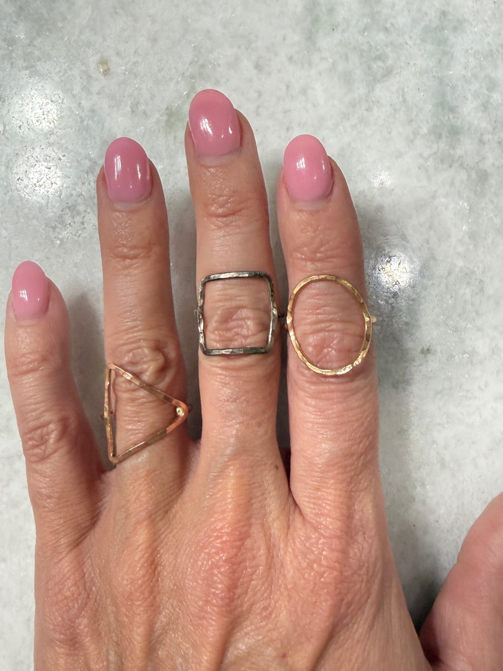 Minimal Geometric Open Ring Trio in Rose Gold - Women's Fashion Jewelry